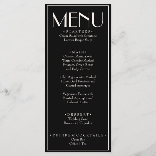 Menu Mariage de Luxe Rétro Argent Noir de Luxe (Devant)