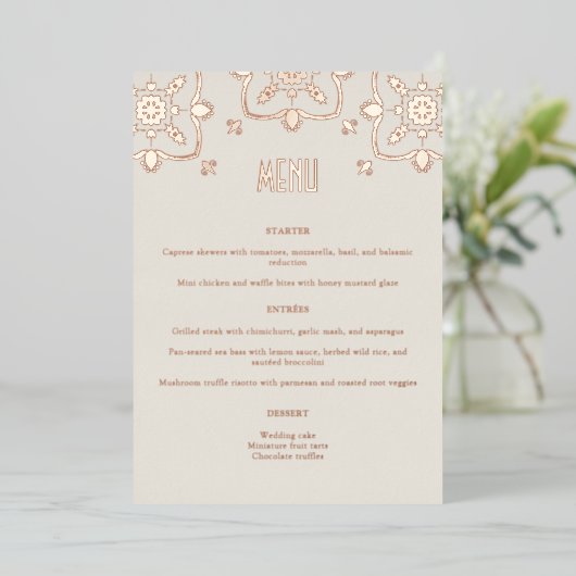 Menu Mariage de luxe Rose Gold Carrelage méditerra (Debout devant)