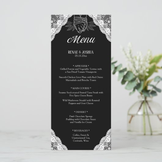 Menu Mariage de main de dentelle blanche (Debout devant)