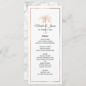 Menu Mariage de Marbre blanc rose Gold Copper Palm Tree (Devant / Derrière)