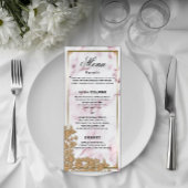 Menu Mariage de marbre rose et perles d'or