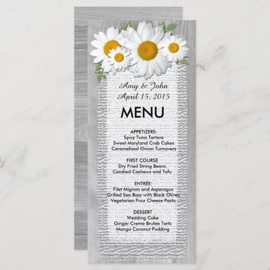 Menu Mariage de marguerite rustique daisy2 (Devant / Derrière)