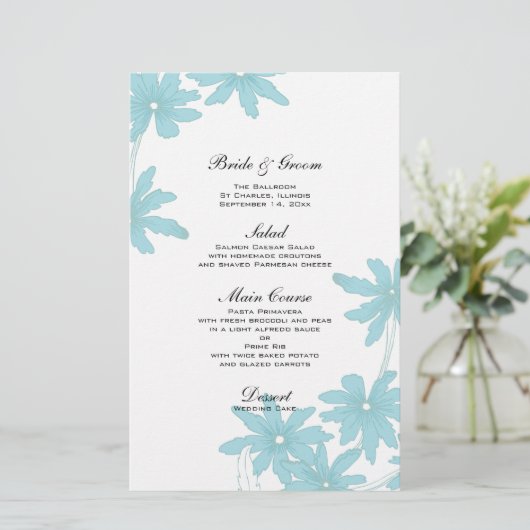Menu Mariage de marguerites bleu clair (Debout devant)
