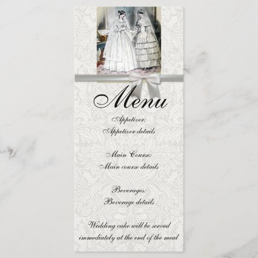Menu Mariage de mariée vintage antique blanc (Devant)