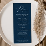 Menu Mariage de marine moderne Elegance<br><div class="desc">Menu de mariage simple et élégant avec "Menu" affiché dans un script blanc moderne avec un arrière - plan de marine ou couleur de votre choix. Personnalisez le menu mariage marine en ajoutant vos noms, votre date de mariage et vos informations de menu. Conçu pour coordonner avec notre collection de...</div>