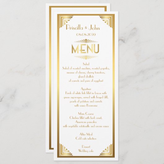 Menu Mariage de menu, réunion de menu, grand Gatsby, (Devant / Derrière)