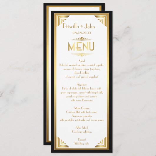 Menu Mariage de menu, réunion de menu, grand Gatsby, (Devant / Derrière)