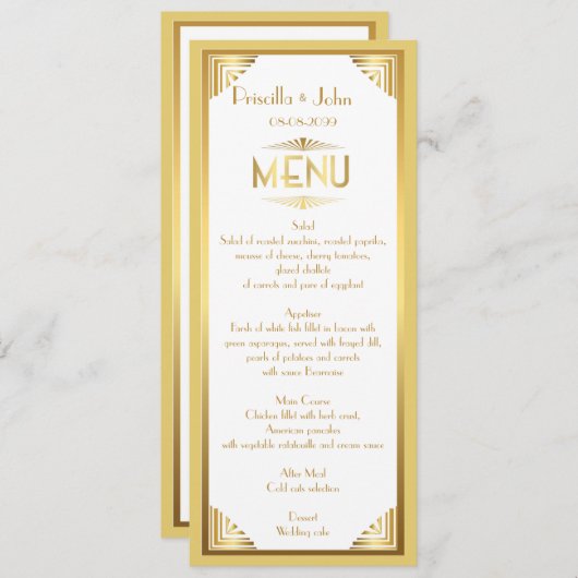 Menu Mariage de menu, réunion de menu, grand Gatsby, (Devant / Derrière)