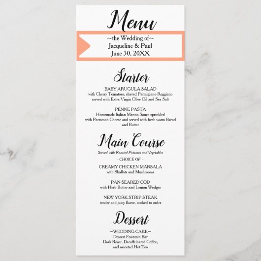 Menu Mariage de monogramme blanc Cantaloupe (Devant)
