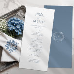 Menu Mariage de monogramme bleu foncé<br><div class="desc">Élevez votre réception avec notre carte de menu Mariage Monogram bleu Dusty. Avec un design simple et sophistiqué avec le monogramme et le fleur sauvage, cette carte de menu ajoute une touche de beauté intemporelle à votre paysage de table. Guidez vos invités à travers une expérience culinaire mémorable avec cette...</div>