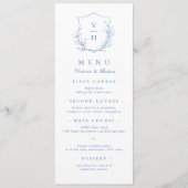 Menu Mariage de monogramme bleu simple de crête botaniq (Devant)