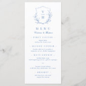 Menu Mariage de monogramme bleu simple de crête botaniq (Devant)