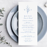 Menu Mariage de monogramme botanique simple bleu<br><div class="desc">Initiales monogrammes et élégants feuilles botaniques illustrés à la main,  détails du menu en écriture élégante et police classique,  simple et luxe. Grand menu faux bleu et blanc pour mariage classique moderne,  mariage classique simple,  élégant mariage de jardin botanique. Voir toutes les pièces correspondantes dans la collection.</div>