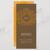Menu mariage de monogramme Brown en feuille de botaniqu (Devant / Derrière)