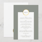 Menu Mariage de monogramme circulaire Sage Green et Gol (Devant / Derrière)