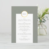 Menu Mariage de monogramme circulaire Sage Green et Gol (Debout devant)