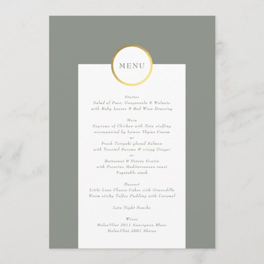 Menu Mariage de monogramme circulaire Sage Green et Gol (Devant)