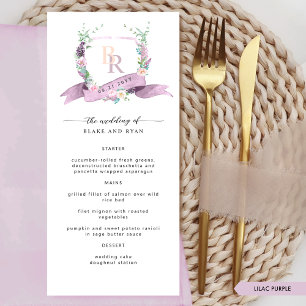 Menu Mariage de monogramme couleur Lilac Pastel personn
