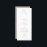 Menu Mariage de monogramme de crête botanique<br><div class="desc">Monogramme de Cimier Botanique,  menu mariage. crête d'inspiration vintage ornée de branches botaniques. Caractéristiques,  élégante et classe typographie beige.</div>