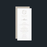 Menu Mariage de monogramme de crête botanique<br><div class="desc">Monogramme de Cimier Botanique,  menu mariage. crête d'inspiration vintage ornée de branches botaniques. Caractéristiques,  élégante et classe typographie beige.</div>