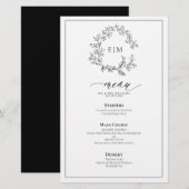 Menu Mariage de Monogramme de crête noire blanche (Devant / Derrière)