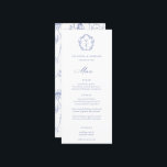 Menu Mariage de monogramme de la crête bleue Regency<br><div class="desc">Vintage Regency Blue Crest monogramme,  menu mariage. Crête de style baroque d'inspiration vintage avec coordination de la typographie bleue. Caractéristiques,  élégant style Chinoiserie Style jardin à motifs floraux.</div>