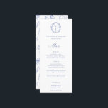 Menu Mariage de monogramme de la crête bleue Regency<br><div class="desc">Vintage Regency Blue Crest monogramme,  menu mariage. Crête de style baroque d'inspiration vintage avec coordination de la typographie bleue. Caractéristiques,  élégant style Chinoiserie Style jardin à motifs floraux.</div>