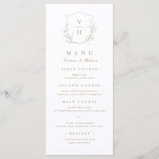 Menu Mariage de monogramme d'écusson botanique simple e (Devant)