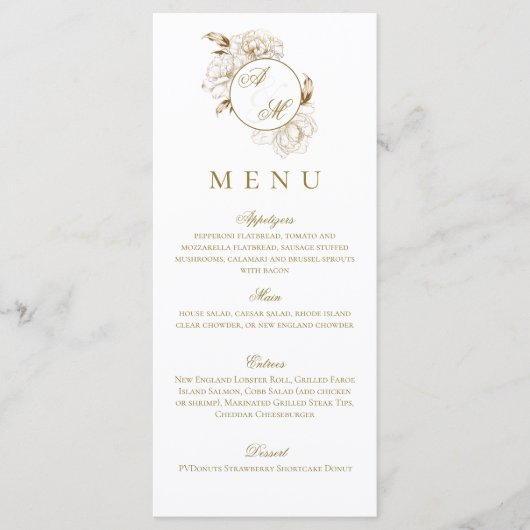 Menu Mariage de Monogramme d'or blanc (Devant)