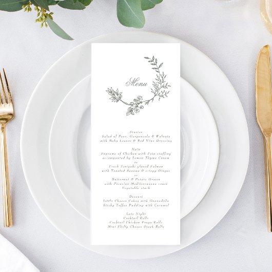 Menu Mariage de monogramme floral à couronne verte de s