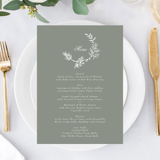 Menu Mariage de monogramme floral à couronne verte de s