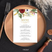 Menu Mariage de monogramme floral or rouge gras