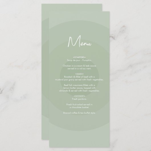 Menu Mariage de monogramme moderne Sage Green (Devant / Derrière)