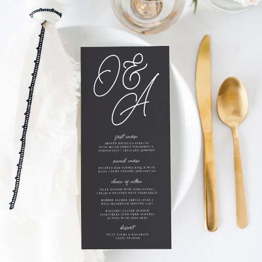 Menu Mariage de monogramme noir et blanc surdimensionné