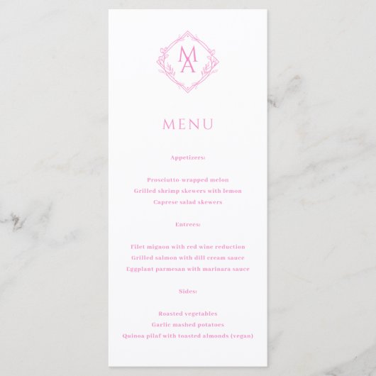 Menu Mariage de monogramme rose diamant (Devant)
