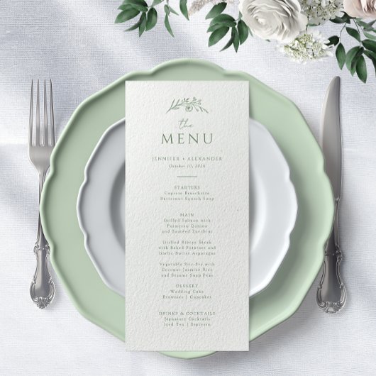 Menu Mariage de monogramme vert Sage