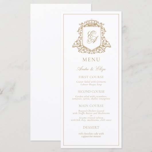 Menu Mariage de monographie royale or et blanc (Devant / Derrière)