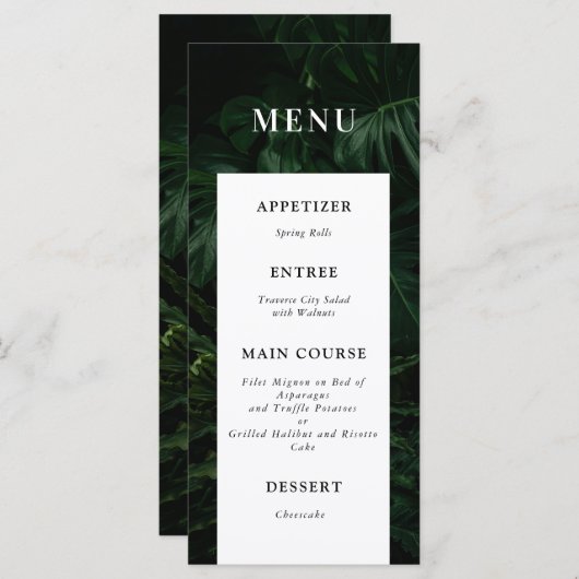 Menu Mariage de Monstera Tropicale Noir Blanc (Devant / Derrière)