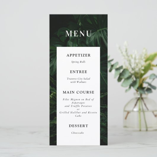 Menu Mariage de Monstera Tropicale Noir Blanc (Debout devant)
