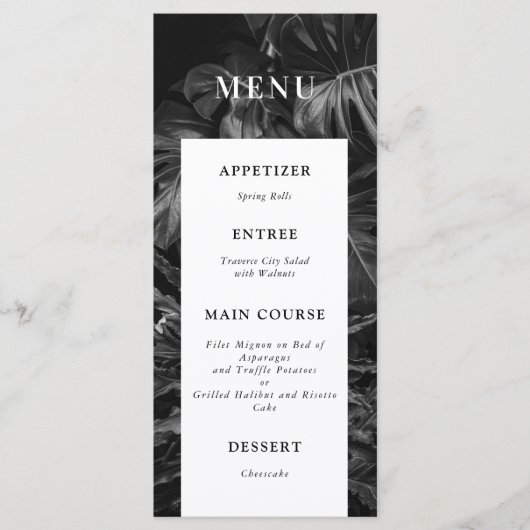 Menu Mariage de Monstera Tropicale Noir Blanc (Devant)