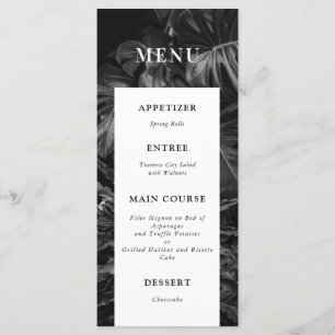 Menu Mariage de Monstera Tropicale Noir Blanc