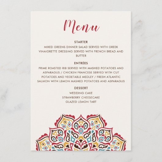 Menu Mariage de Motif de mandala géométrique classique (Devant)