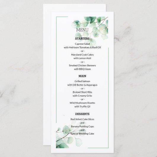 Menu Mariage de Motif naturel vert moderne (Devant / Derrière)