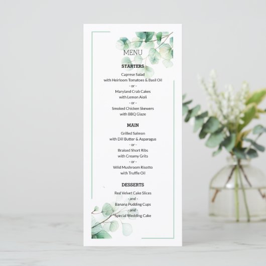 Menu Mariage de Motif naturel vert moderne (Debout devant)