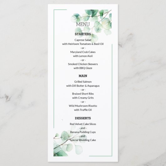 Menu Mariage de Motif naturel vert moderne (Devant)