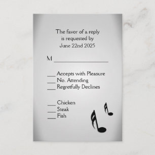 Menu Mariage de musique en argent Choix RSVP