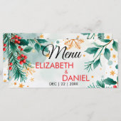 Menu Mariage de Noël aquarelle (Devant / Derrière)