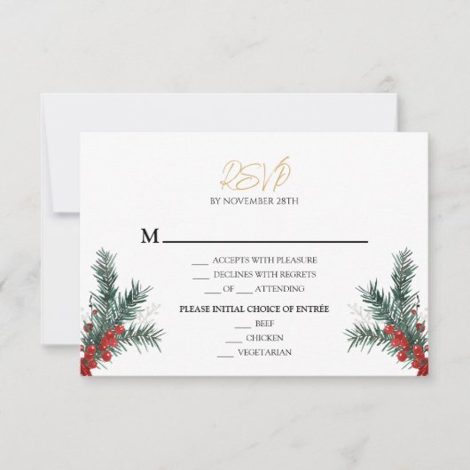Menu Mariage de Noël classique simple carte RSVP (Devant)
