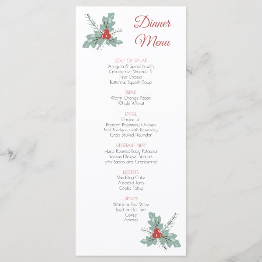 Menu Mariage de Noël de Baubles et Holly (Dos)