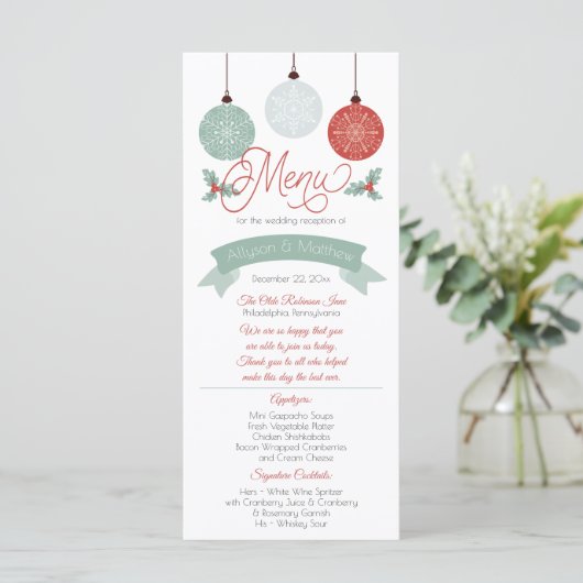 Menu Mariage de Noël de Baubles et Holly (Debout devant)